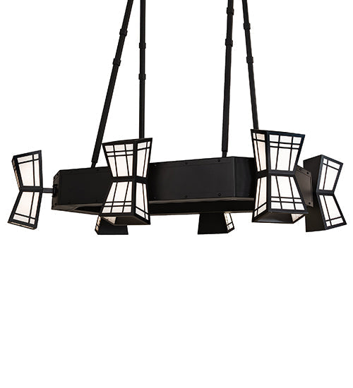 Meyda Lighting Cortland 96" 12-Light Textured Black Chandelier With Statuario Idalight Shade Glass