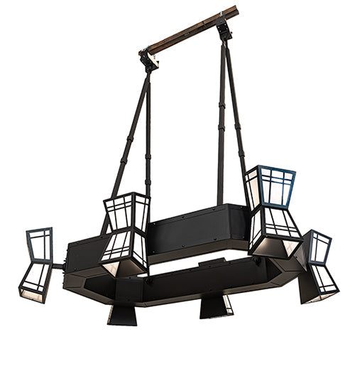 Meyda Lighting Cortland 96" 12-Light Textured Black Chandelier With Statuario Idalight Shade Glass
