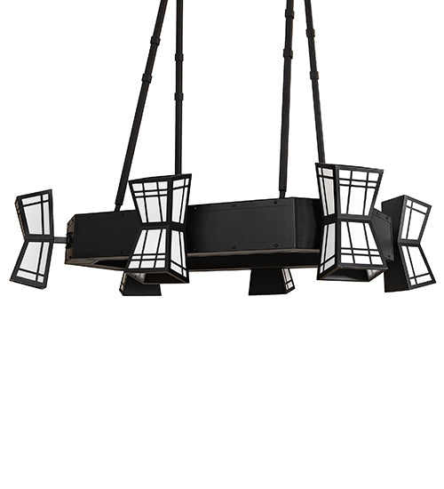 Meyda Lighting Cortland 96" 12-Light Textured Black Chandelier With Statuario Idalight Shade Glass