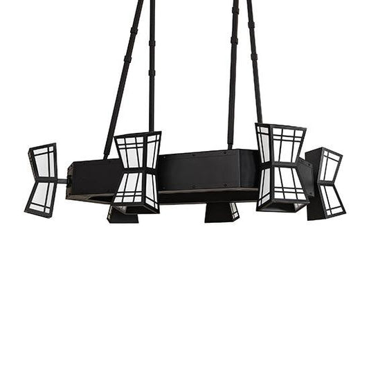 Meyda Lighting Cortland 96" 12-Light Textured Black Chandelier With Statuario Idalight Shade Glass