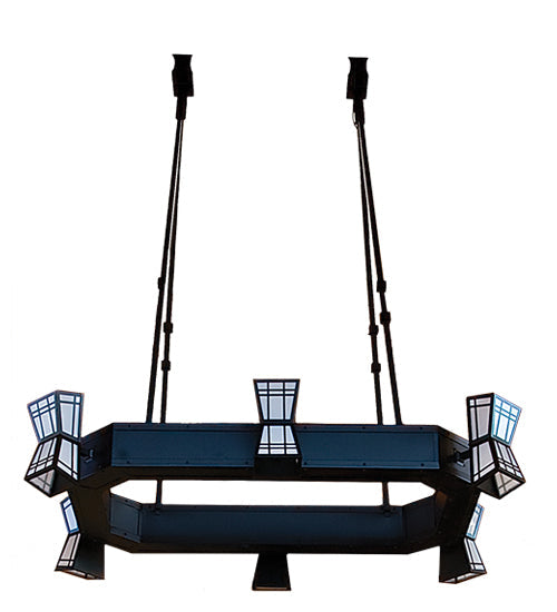 Meyda Lighting Cortland 96" 6-Light Textured Black Island Chandelier With White Statuario Idalight Shade