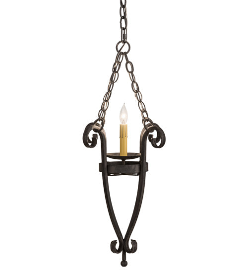Meyda Lighting Costello 12" Wrought Iron Pendant Light With Ivory Faux Candlelight