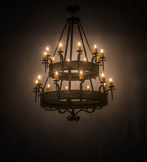 Meyda Lighting Costello 178715 56" 20-Light 2-Tier Costello Black Chandelier With Amber Faux Candlelight