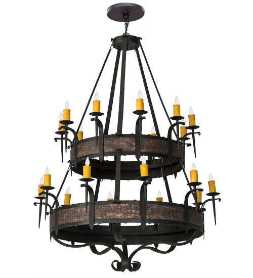 Meyda Lighting Costello 178715 56" 20-Light 2-Tier Costello Black Chandelier With Amber Faux Candlelight