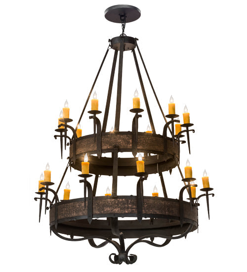 Meyda Lighting Costello 178715 56" 20-Light 2-Tier Costello Black Chandelier With Amber Faux Candlelight