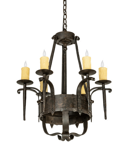 Meyda Lighting Costello 24" 6-Light Chestnut Chandelier With Ivory Faux Candlelight