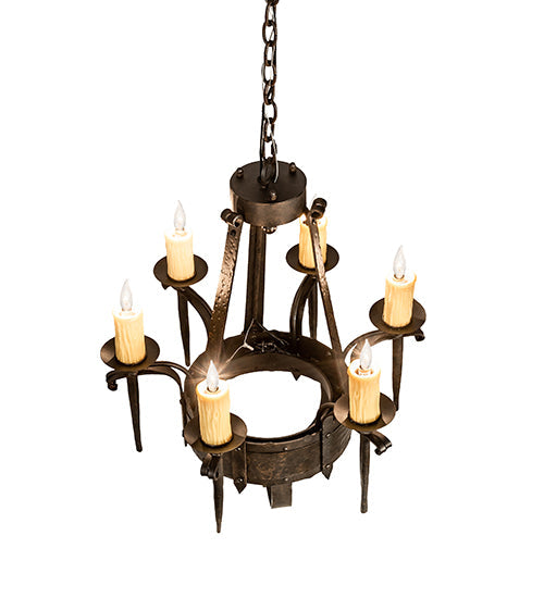 Meyda Lighting Costello 24" 6-Light Chestnut Chandelier With Ivory Faux Candlelight
