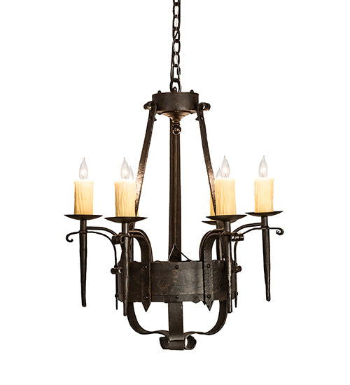 Meyda Lighting Costello 24" 6-Light Chestnut Chandelier With Ivory Faux Candlelight