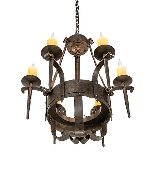 Meyda Lighting Costello 24" 6-Light Chestnut Chandelier With Ivory Faux Candlelight