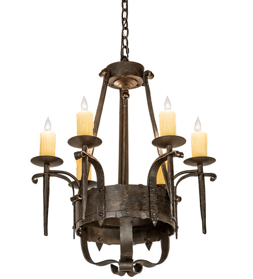 Meyda Lighting Costello 24" 6-Light Chestnut Chandelier With Ivory Faux Candlelight