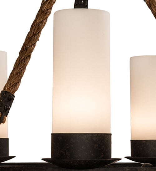 Meyda Lighting Costello 24" 6-Light Coffee Bean Ring Chandelier With White Statuario Idalight Shade