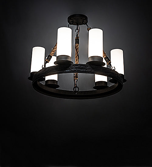 Meyda Lighting Costello 24" 6-Light Coffee Bean Ring Chandelier With White Statuario Idalight Shade
