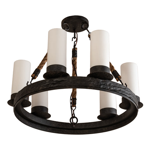 Meyda Lighting Costello 24" 6-Light Coffee Bean Ring Chandelier With White Statuario Idalight Shade