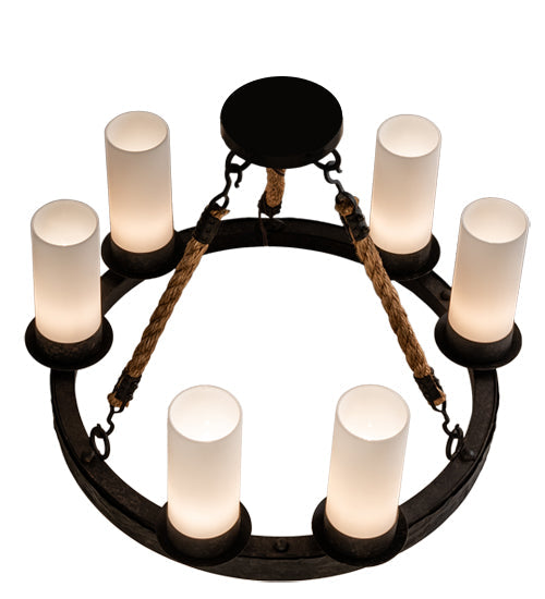 Meyda Lighting Costello 24" 6-Light Coffee Bean Ring Chandelier With White Statuario Idalight Shade