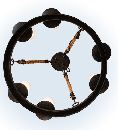 Meyda Lighting Costello 24" 6-Light Coffee Bean Ring Chandelier With White Statuario Idalight Shade