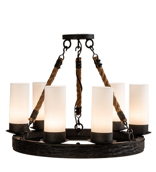 Meyda Lighting Costello 24" 6-Light Coffee Bean Ring Chandelier With White Statuario Idalight Shade
