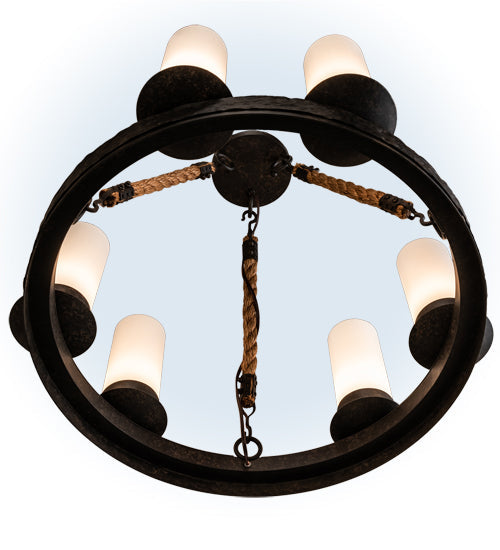 Meyda Lighting Costello 24" 6-Light Coffee Bean Ring Chandelier With White Statuario Idalight Shade