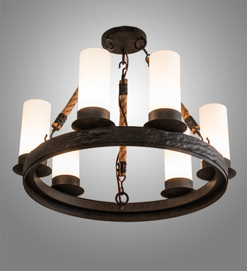 Meyda Lighting Costello 24" 6-Light Coffee Bean Ring Chandelier With White Statuario Idalight Shade