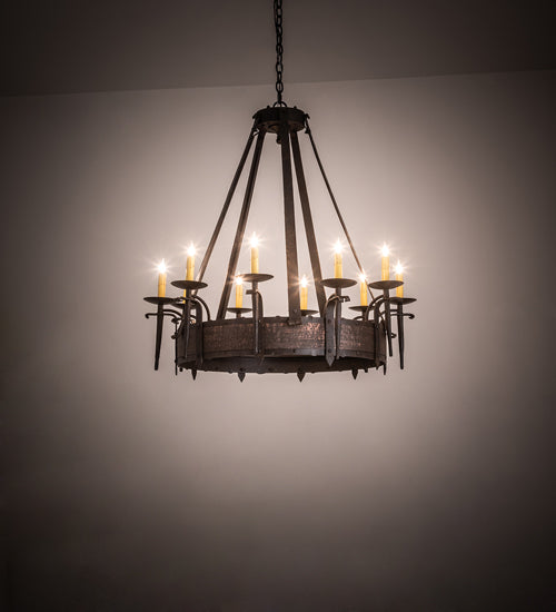 Meyda Lighting Costello 35" 10-Light Chestnut Chandelier With Ivory Faux Candlelight