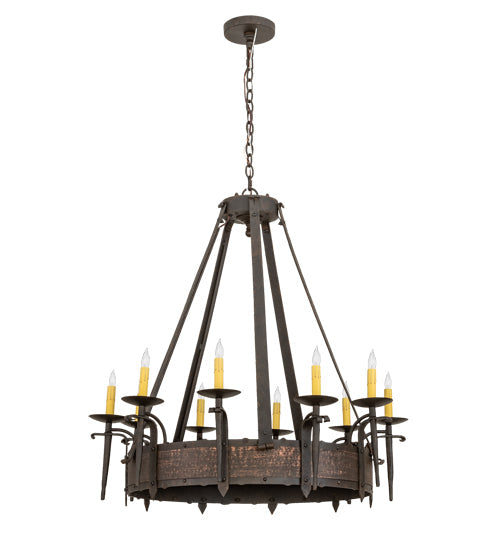 Meyda Lighting Costello 35" 10-Light Chestnut Chandelier With Ivory Faux Candlelight