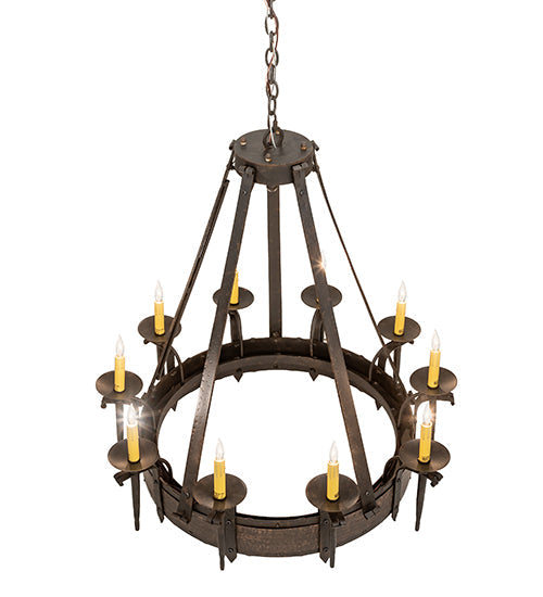 Meyda Lighting Costello 35" 10-Light Chestnut Chandelier With Ivory Faux Candlelight