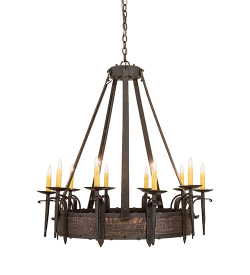 Meyda Lighting Costello 35" 10-Light Chestnut Chandelier With Ivory Faux Candlelight