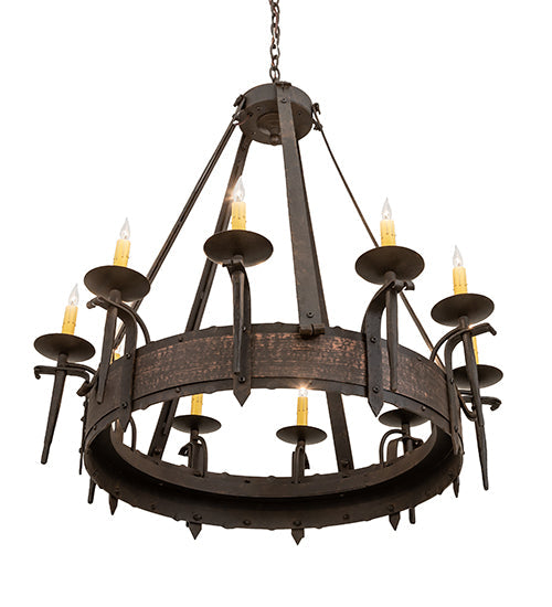 Meyda Lighting Costello 35" 10-Light Chestnut Chandelier With Ivory Faux Candlelight