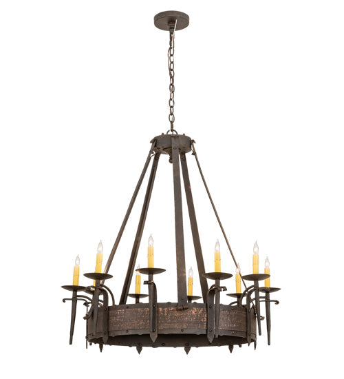Meyda Lighting Costello 35" 10-Light Chestnut Chandelier With Ivory Faux Candlelight