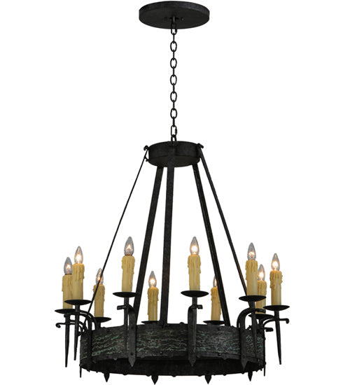 Meyda Lighting Costello 36" 10-Light Black Smoke Chandelier With Ivory Faux Candlelight