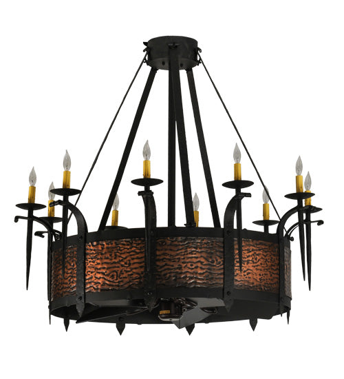 Meyda Lighting Costello 43" 10-Light Costello Black Chandelier With Ivory Faux Candlelight and Fan