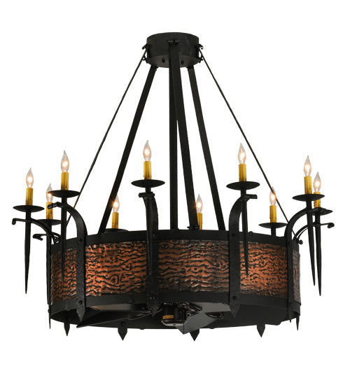 Meyda Lighting Costello 43" 10-Light Costello Black Chandelier With Ivory Faux Candlelight and Fan