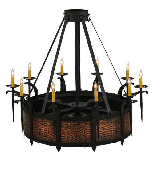 Meyda Lighting Costello 43" 10-Light Costello Black Chandelier With Ivory Faux Candlelight and Fan