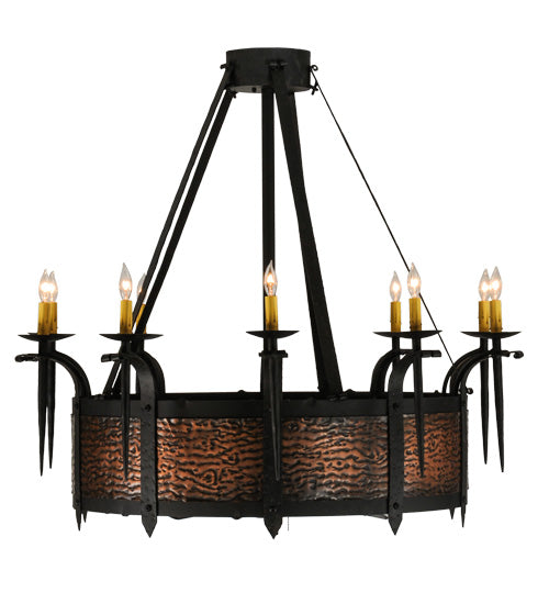 Meyda Lighting Costello 43" 10-Light Costello Black Chandelier With Ivory Faux Candlelight and Fan