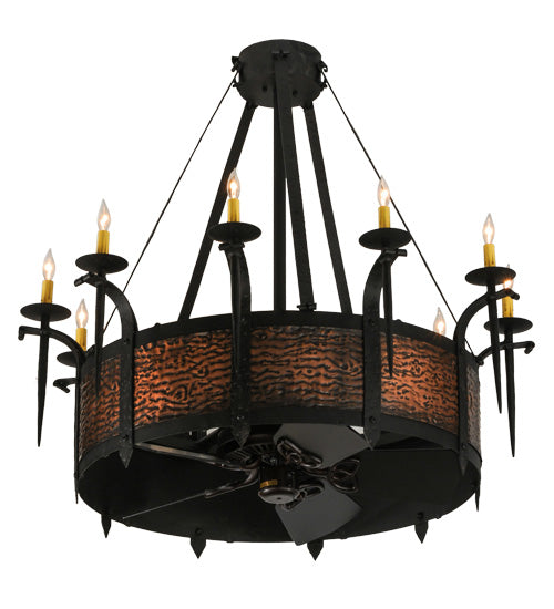 Meyda Lighting Costello 43" 10-Light Costello Black Chandelier With Ivory Faux Candlelight and Fan