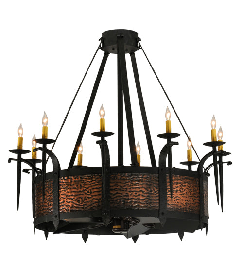 Meyda Lighting Costello 43" 10-Light Costello Black Chandelier With Ivory Faux Candlelight and Fan