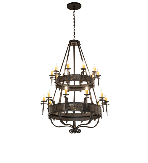 Meyda Lighting Costello 48" 20-Light 2-Tier Oil Rubbed Bronze & Gothic Gold Chandelier With Ivory Faux Candlelight
