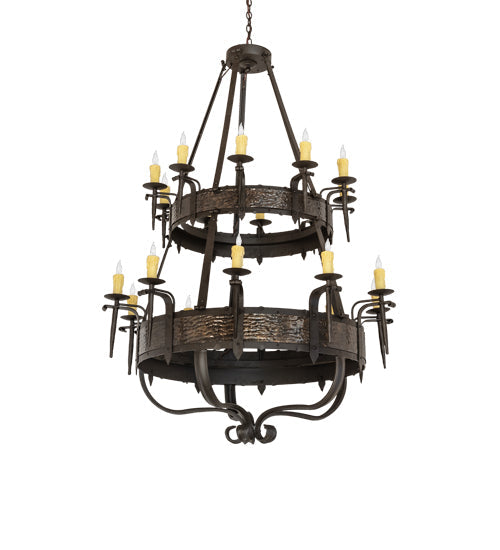 Meyda Lighting Costello 48" 20-Light 2-Tier Oil Rubbed Bronze & Gothic Gold Chandelier With Ivory Faux Candlelight