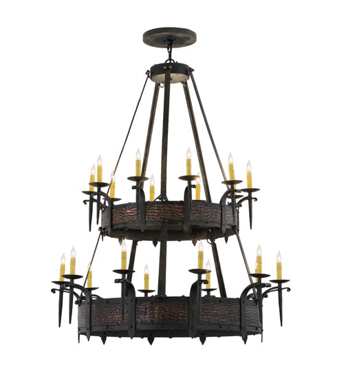 Meyda Lighting Costello 48" 24-Light 2-Tier Costello Black & Blackened Copper Chandelier With Amber Faux Candlelight