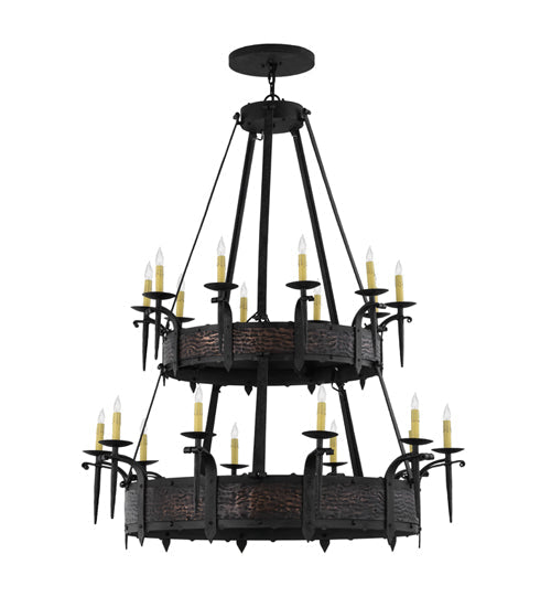 Meyda Lighting Costello 48" 24-Light 2-Tier Costello Black & Blackened Copper Chandelier With Amber Faux Candlelight