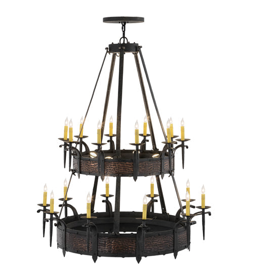 Meyda Lighting Costello 48" 24-Light 2-Tier Costello Black & Blackened Copper Chandelier With Amber Faux Candlelight
