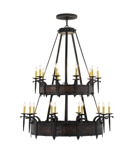 Meyda Lighting Costello 48" 24-Light 2-Tier Costello Black & Blackened Copper Chandelier With Amber Faux Candlelight