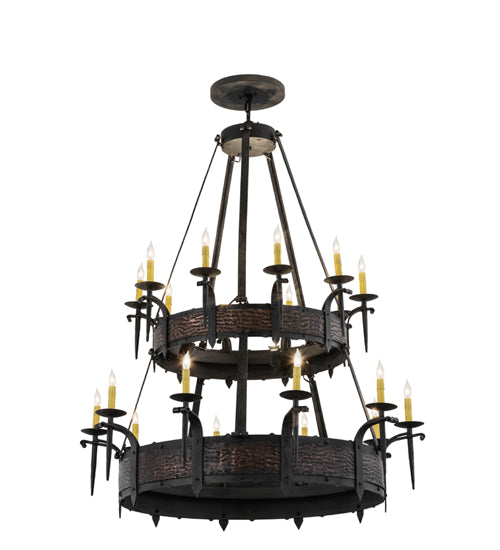 Meyda Lighting Costello 48" 24-Light 2-Tier Costello Black & Blackened Copper Chandelier With Amber Faux Candlelight