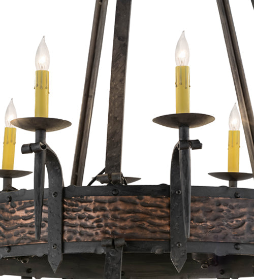 Meyda Lighting Costello 48" 24-Light 2-Tier Costello Black & Blackened Copper Chandelier With Amber Faux Candlelight