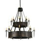 Meyda Lighting Costello 51" 28-Light 2-Tier Costello Black & Blackend Copper Chandelier With Faux Candlelight and Black Fan