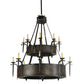 Meyda Lighting Costello 51" 28-Light 2-Tier Costello Black & Blackend Copper Chandelier With Faux Candlelight and Black Fan