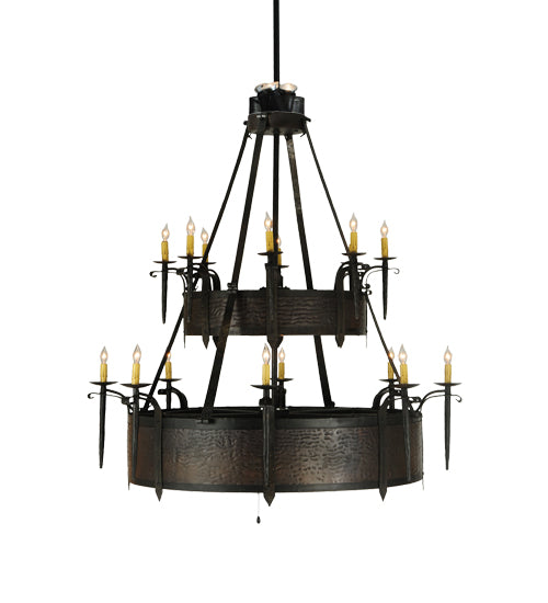 Meyda Lighting Costello 51" 28-Light 2-Tier Costello Black & Blackend Copper Chandelier With Faux Candlelight and Black Fan