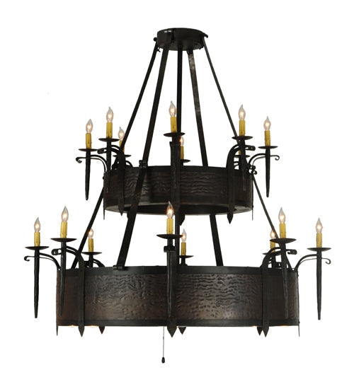 Meyda Lighting Costello 51" 28-Light 2-Tier Costello Black & Blackend Copper Chandelier With Faux Candlelight and Black Fan