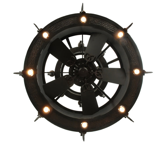 Meyda Lighting Costello 51" 28-Light 2-Tier Costello Black & Blackend Copper Chandelier With Faux Candlelight and Black Fan