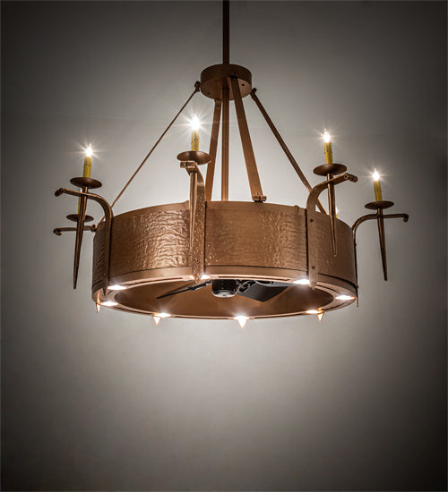 Meyda Lighting Costello 52" 16-Light Metallic Bronze Chandelier With Ivory Faux Candlelight and Black Fan