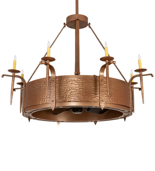 Meyda Lighting Costello 52" 16-Light Metallic Bronze Chandelier With Ivory Faux Candlelight and Black Fan